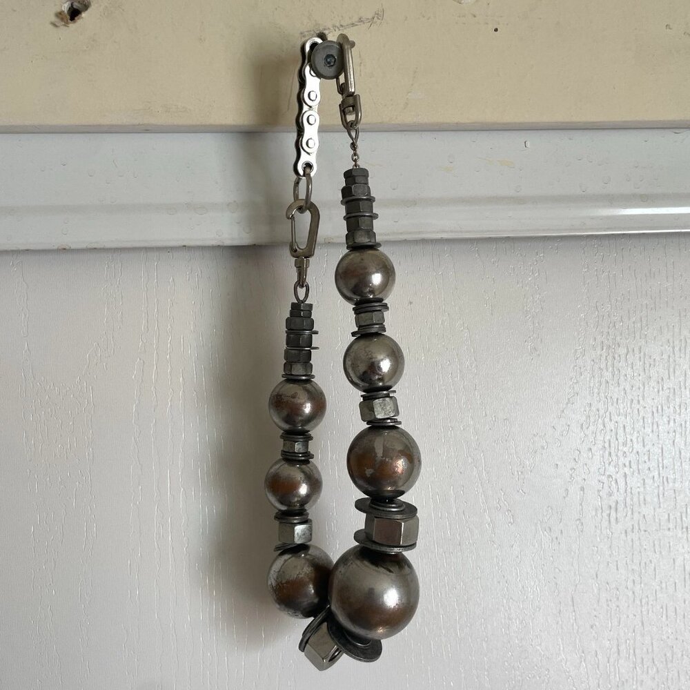 Vintage Brutalist Steel Ball & Gears Choker Necklace Weathered